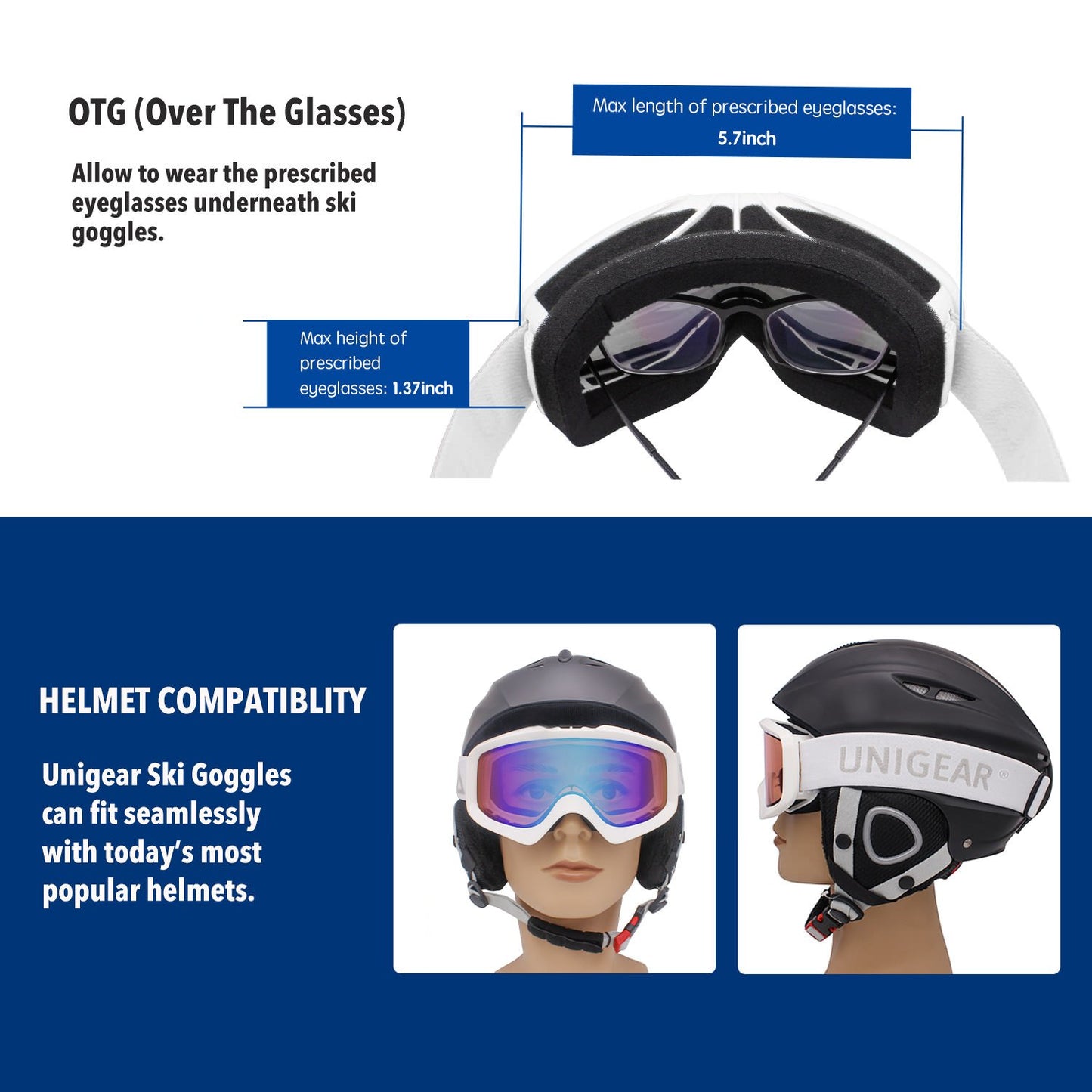 UNIGEAR Skido X1 Ski Goggles, UV Protection Anti-fog Snow/Snowboard