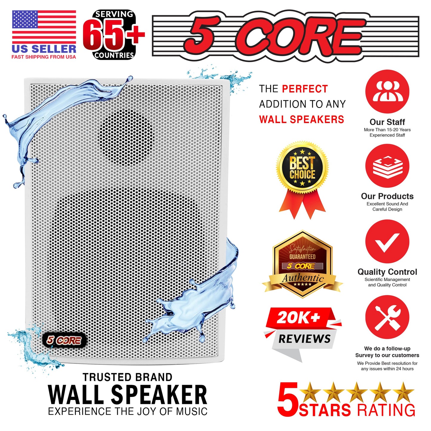 5Core Outdoor Speakers Stereo In Wall 100W Peak Passive Home Audio