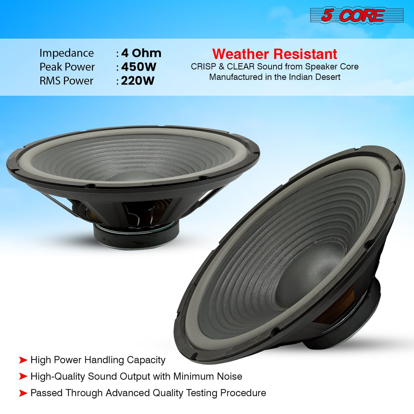 5Core 15 Inch Subwoofer Speaker 450W Max 4Ohm Replacement Sub woofers