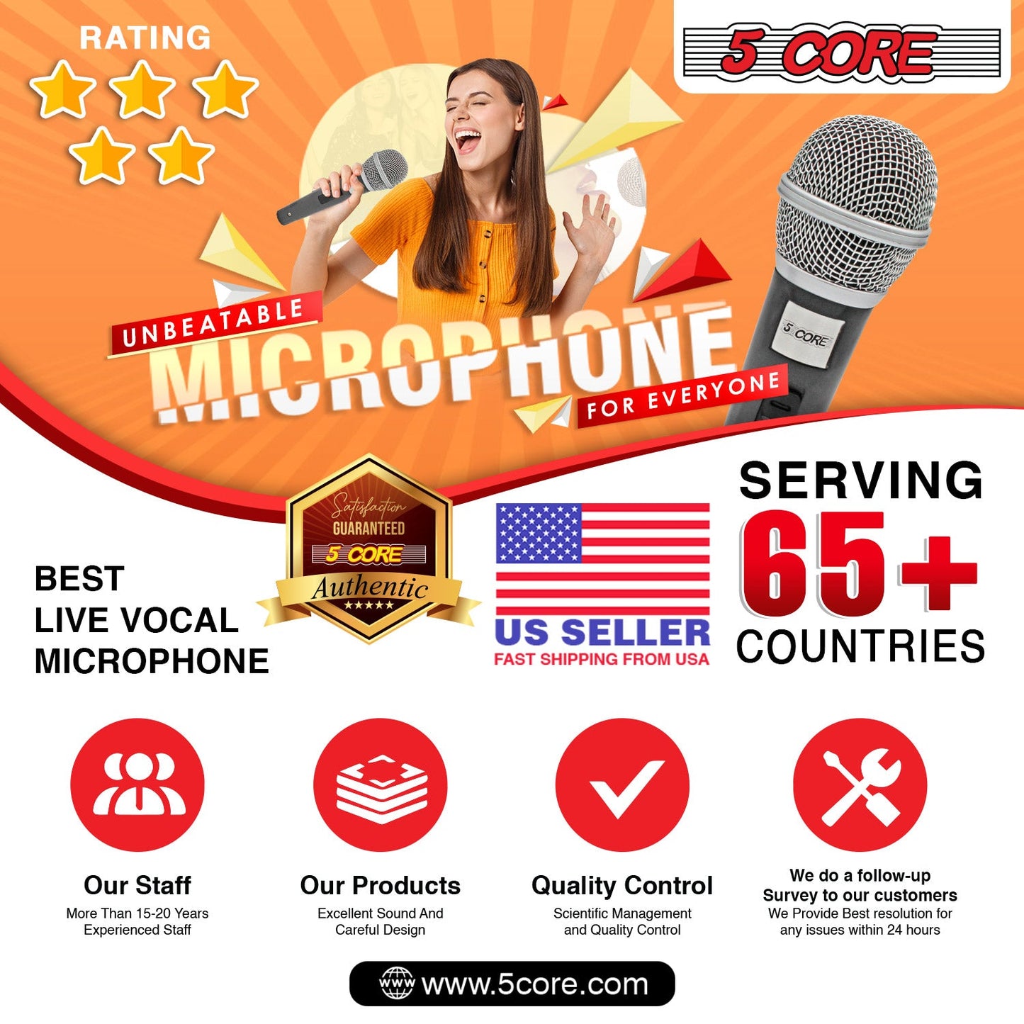 5Core XLR Microphone Dynamic Mic Karaoke Singing Studio Mics Handheld