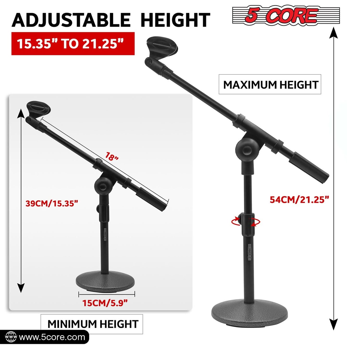 5Core Round Base Desktop Mic Stand Universal Desk Microphone Holder