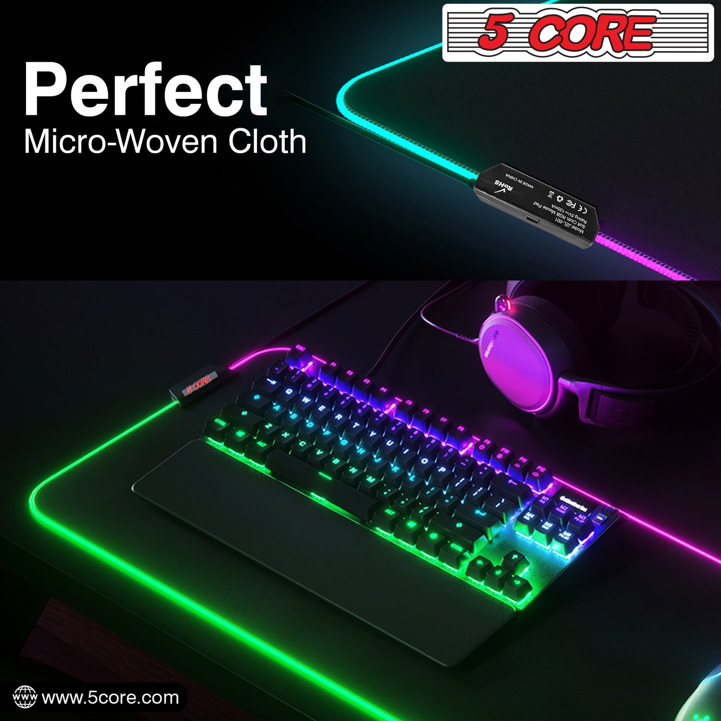 5Core Gaming Mouse Pad RGB 12 Light Modes 2 Zone Desk Mouse Mat