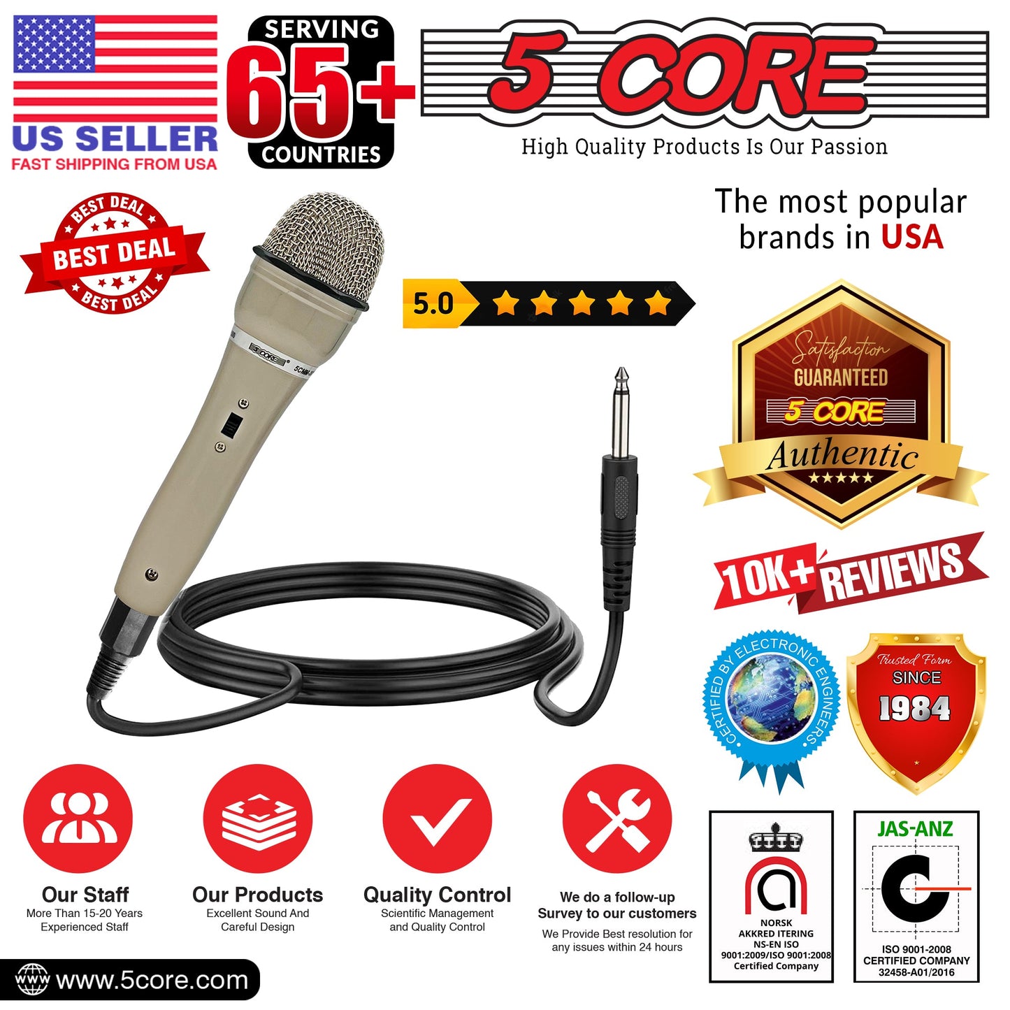 5Core XLR Microphone Dynamic Mic Karaoke Singing Studio Mics Handheld