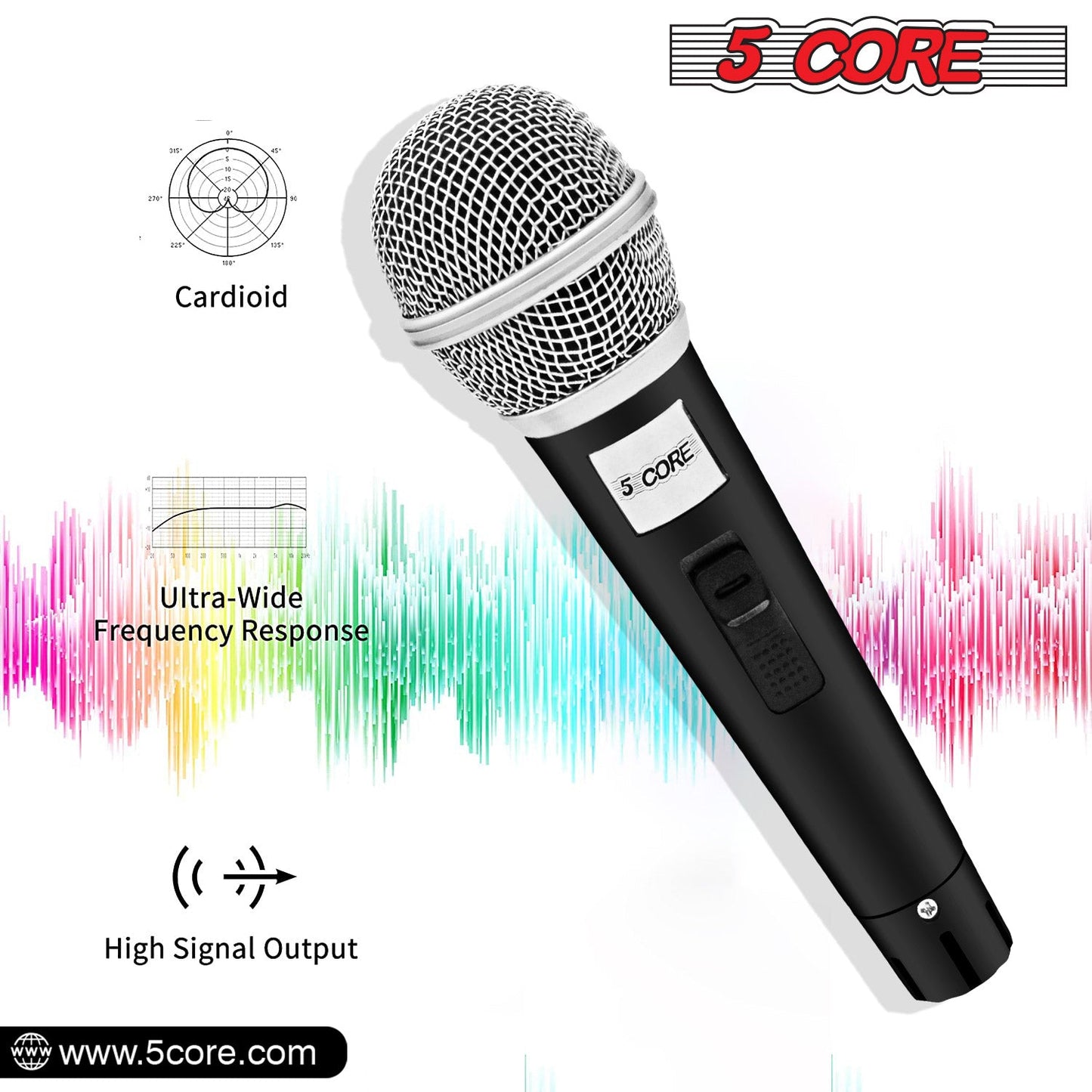 5Core XLR Microphone Dynamic Mic Karaoke Singing Studio Mics Handheld