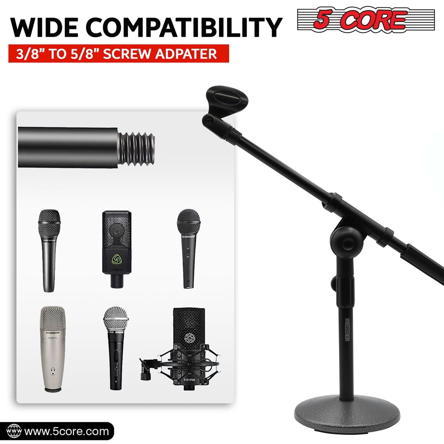 5Core Round Base Desktop Mic Stand Universal Desk Microphone Holder