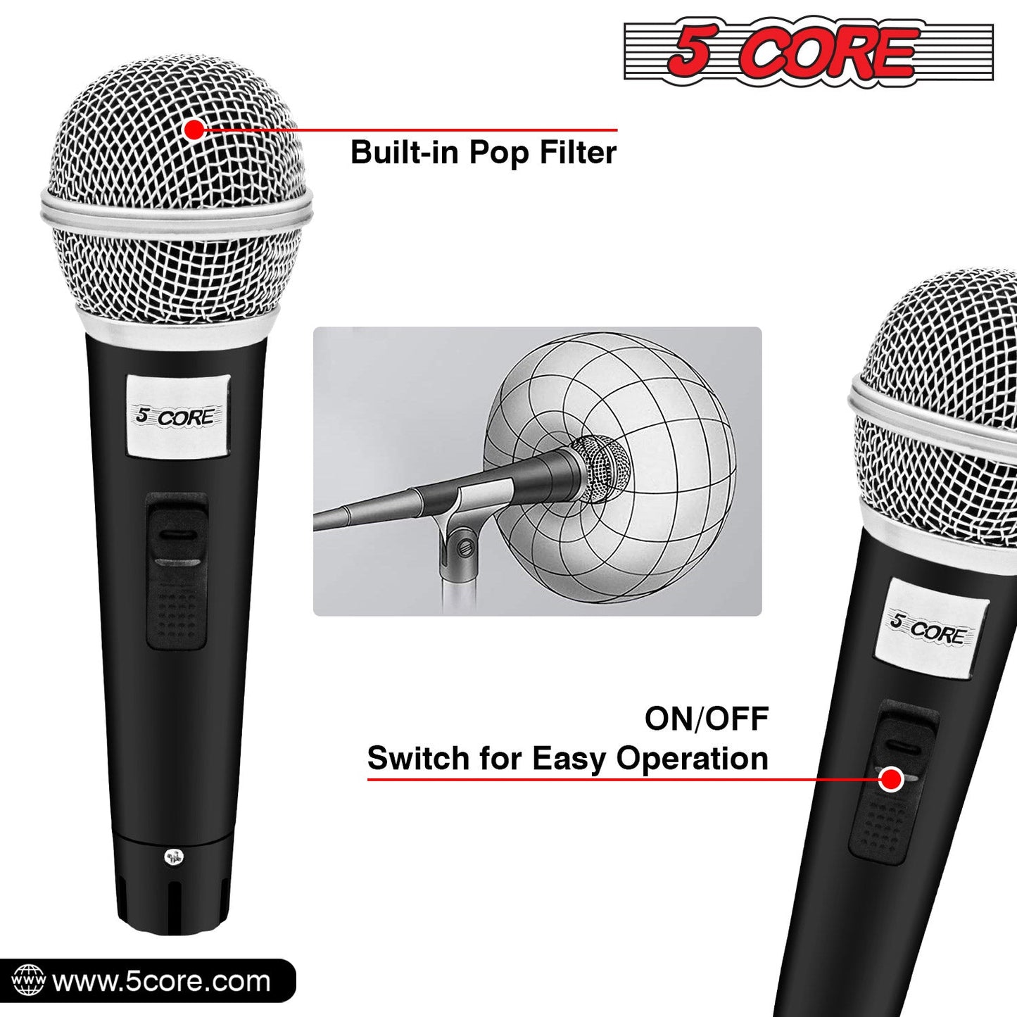 5Core XLR Microphone Dynamic Mic Karaoke Singing Studio Mics Handheld