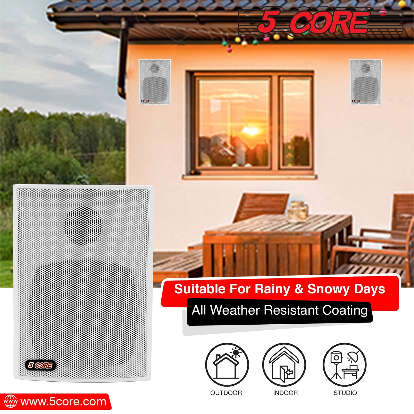 5Core Outdoor Speakers Stereo In Wall 100W Peak Passive Home Audio