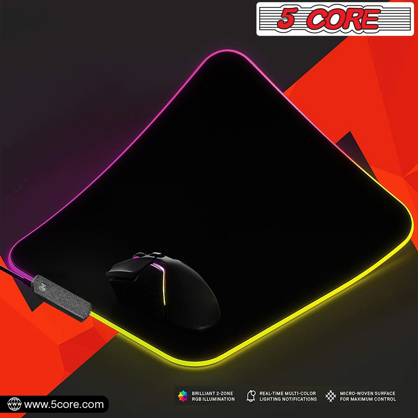 5Core Gaming Mouse Pad RGB 12 Light Modes 2 Zone Desk Mouse Mat