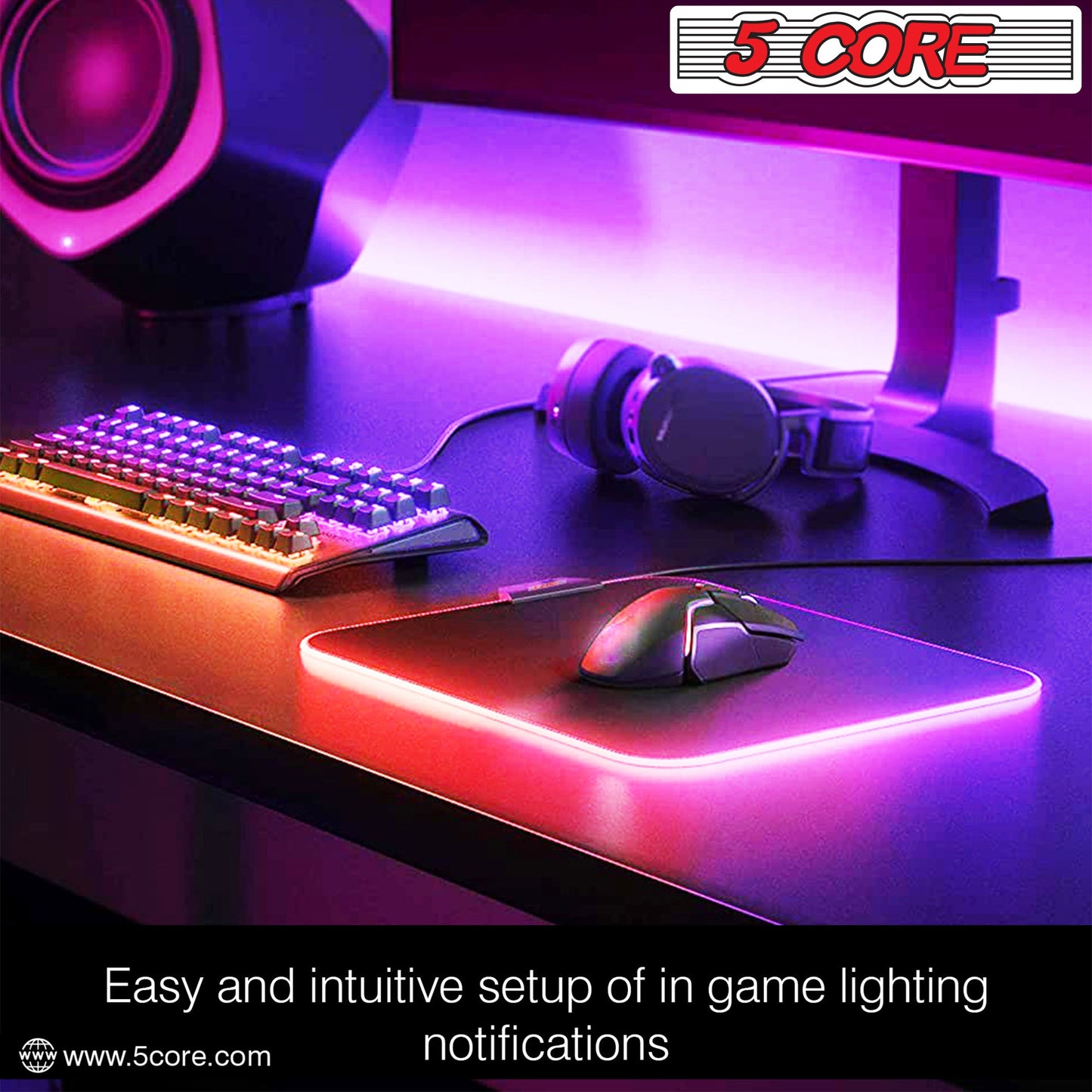 5Core Gaming Mouse Pad RGB 12 Light Modes 2 Zone Desk Mouse Mat