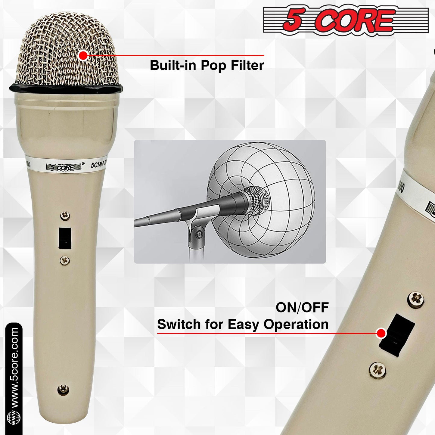 5Core XLR Microphone Dynamic Mic Karaoke Singing Studio Mics Handheld