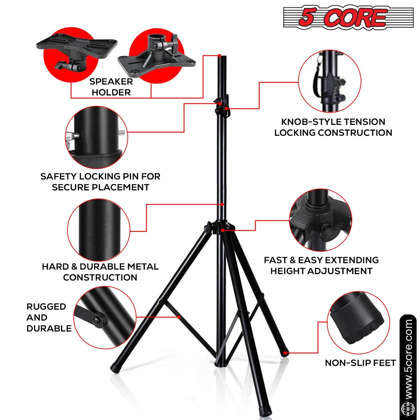 5Core Speaker Stand Tripod Tall Adjustable 72 Inch DJ Studio Monitor