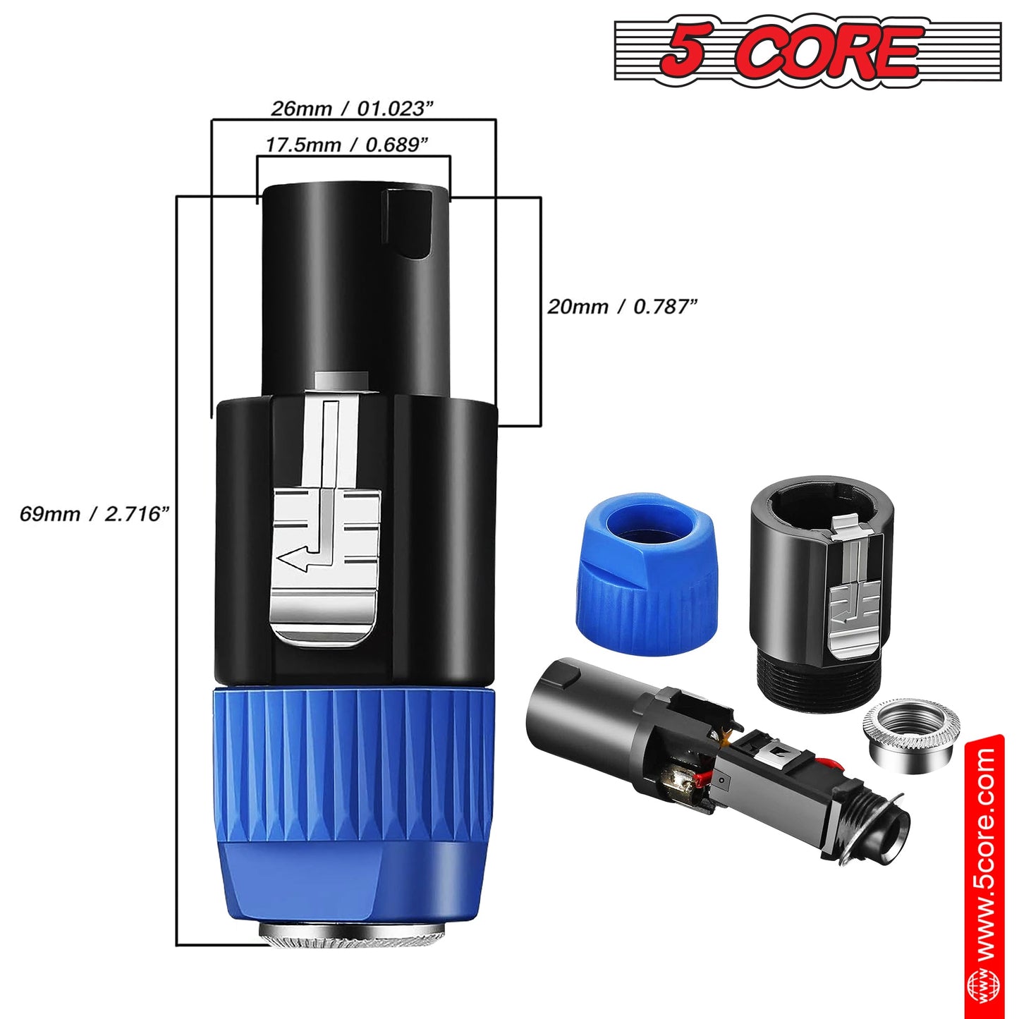 5Core Speakon Adapter High Quality Audio Jack Male Audio Pin Speaker