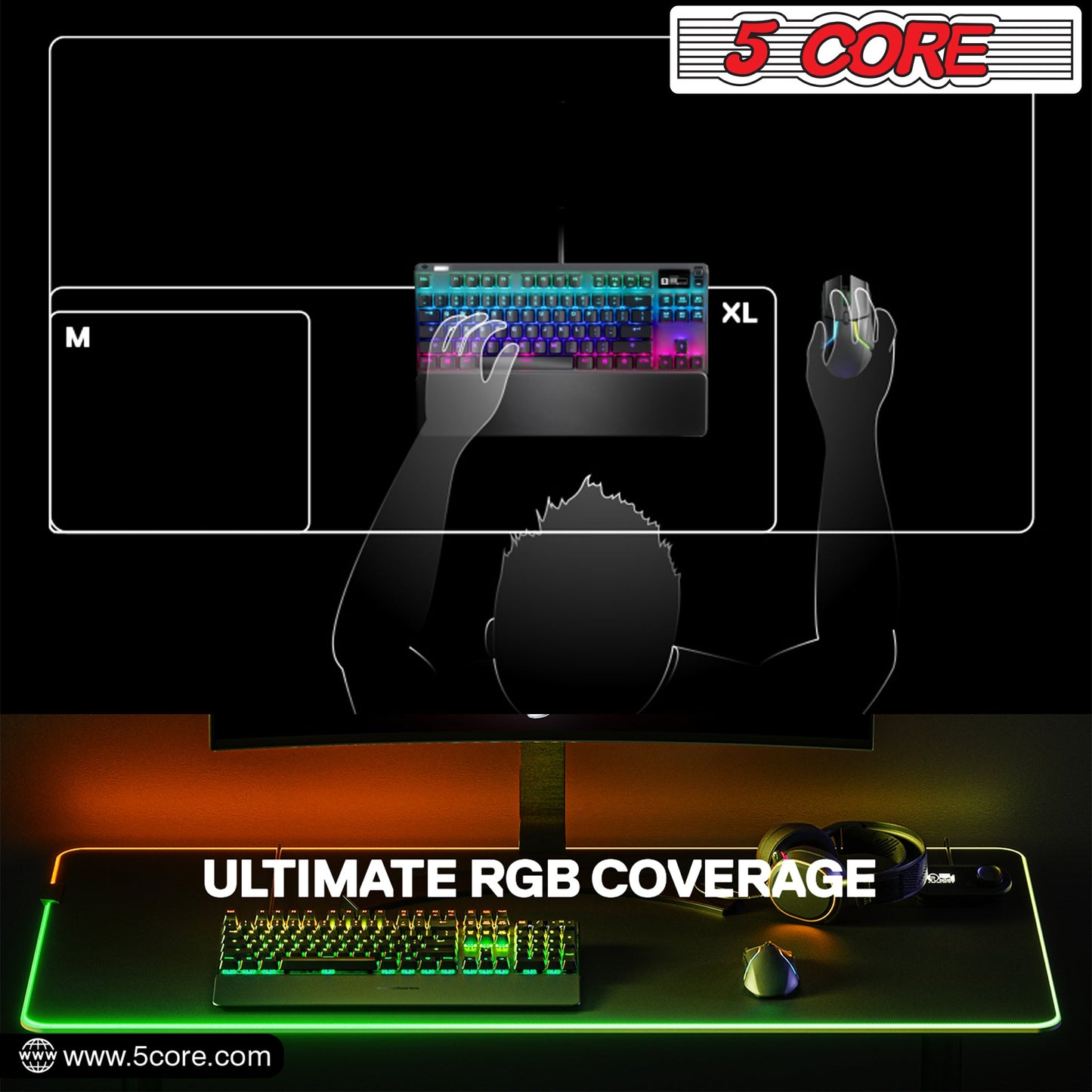 5Core Gaming Mouse Pad RGB 12 Light Modes 2 Zone Desk Mouse Mat