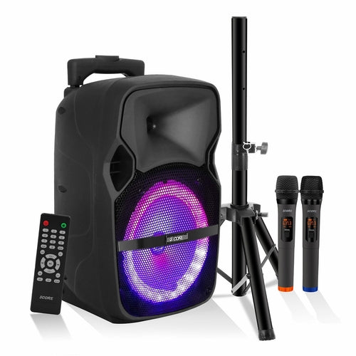 5 CORE 8 Inch TWS Bluetooth Party Speaker 250 Watt Portable + 2 Wireless Mics