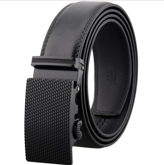 Black Belt & Buckle Leather Mens Adjustable Ratchet Slide Belt