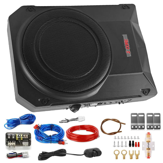 5 CORE 10 inch Slim Under Seat Car Audio Subwoofer 800W Active Powered + Attachment Gear