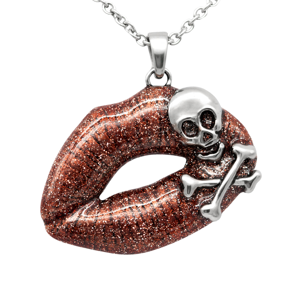 Red Lips Skull Necklace - Toxic Love