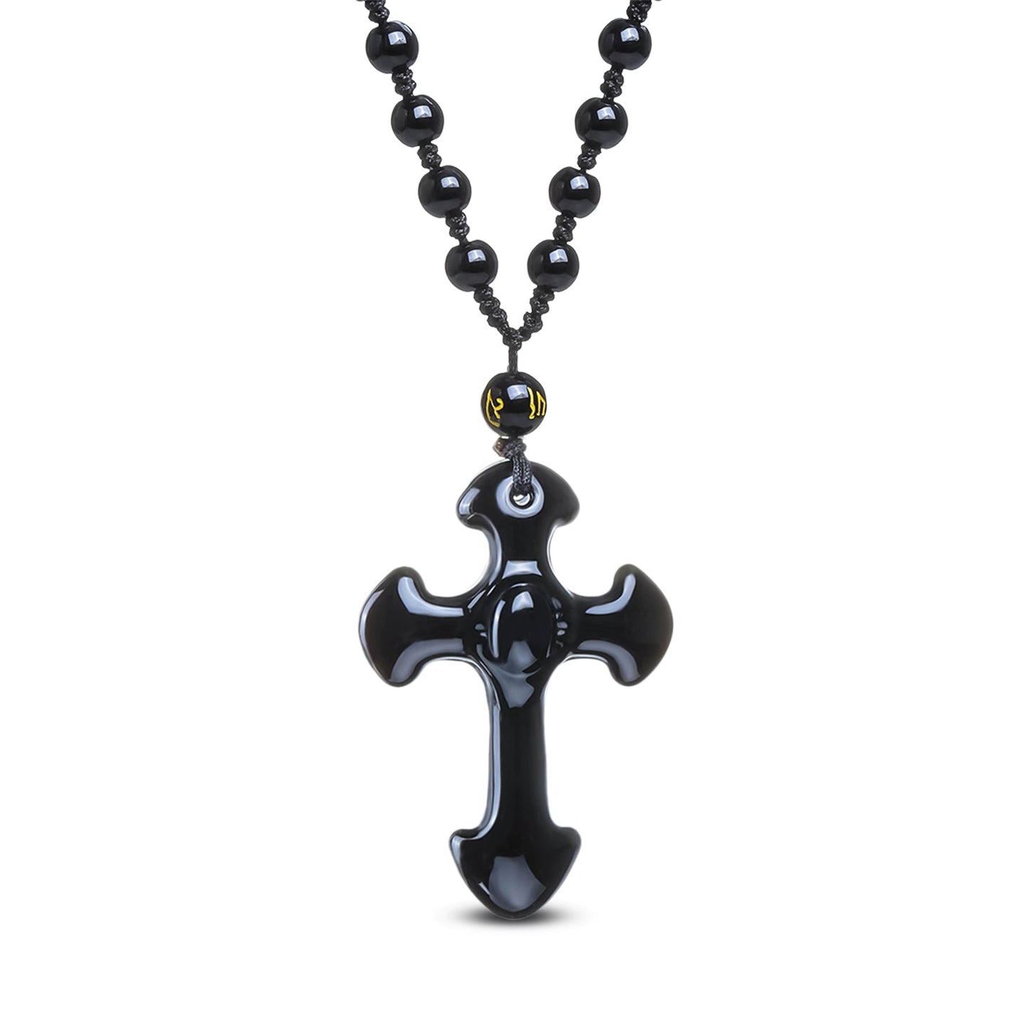 Collier Crucifix en Obsidienne - Cross Necklace