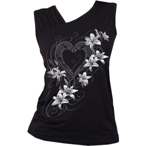 PURE OF HEART - Gathered Shoulder Slant Vest Black