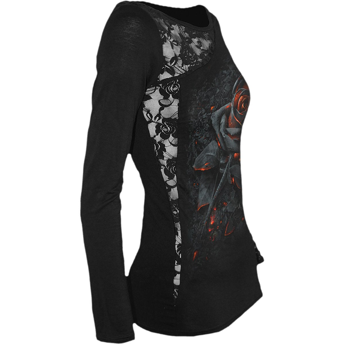 BURNT ROSE - Lace One Shoulder Top Black