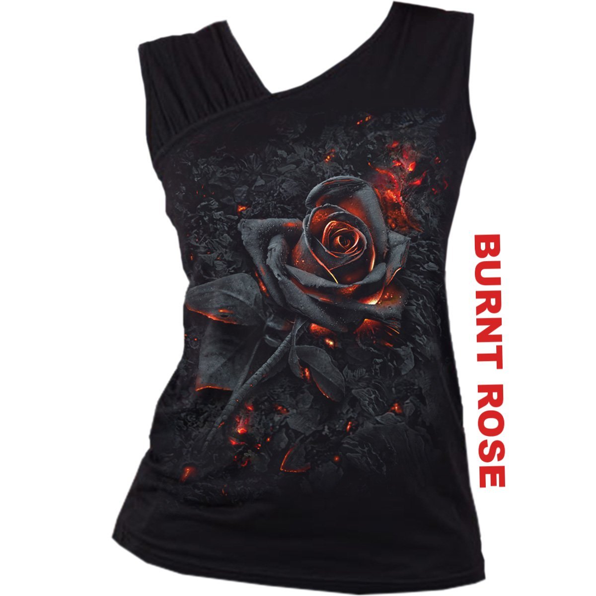 BURNT ROSE - Gathered Shoulder Slant Vest Black