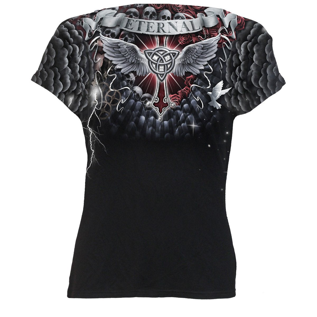 LIFE AND DEATH CROSS - Allover Cap Sleeve Top Black