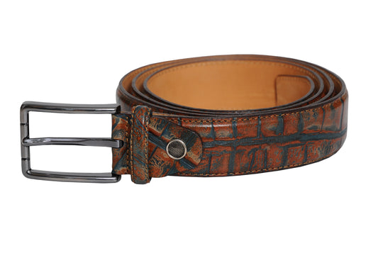 Vegas Brown Blue Leather Men Belt