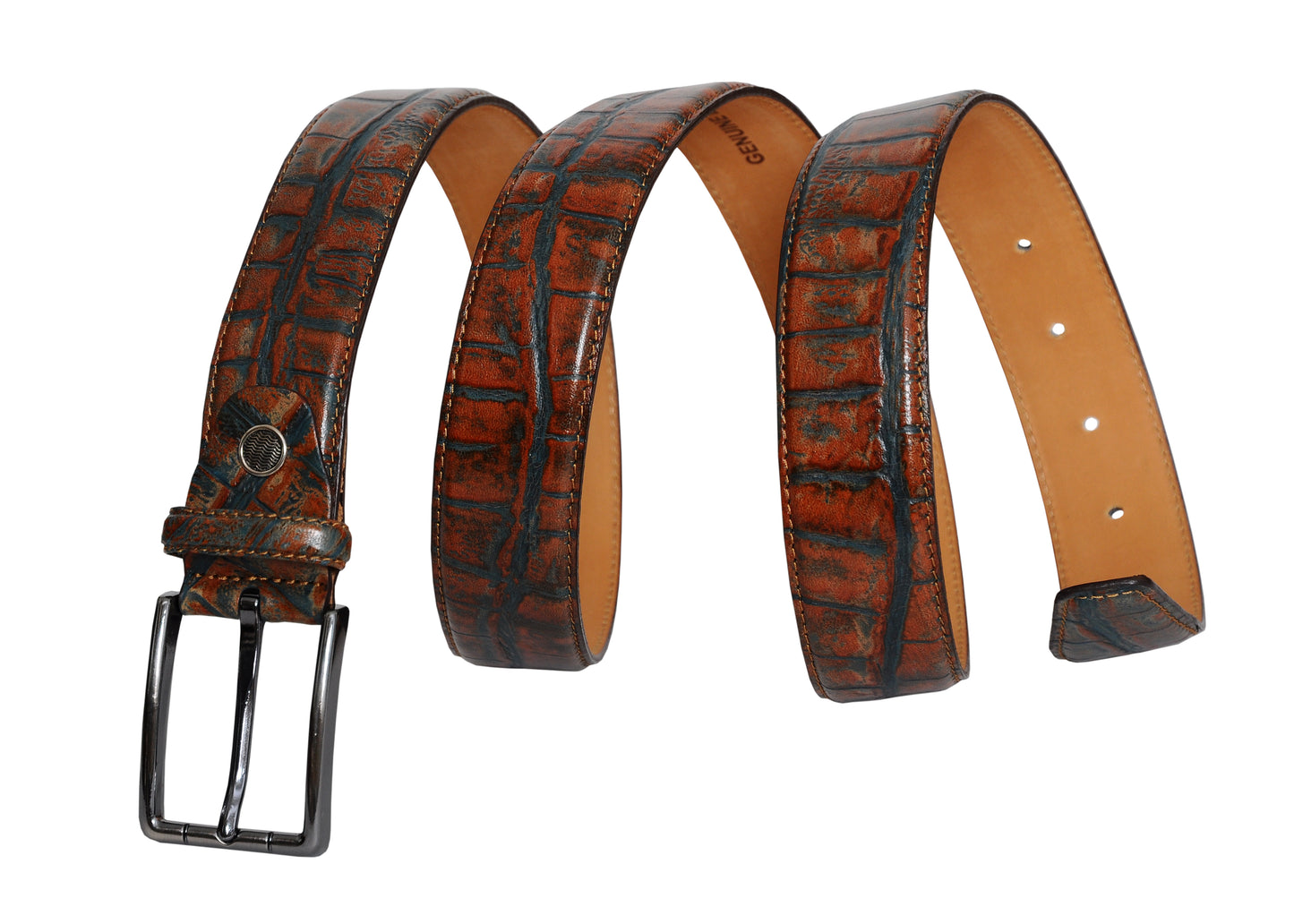 Vegas Brown Blue Leather Men Belt