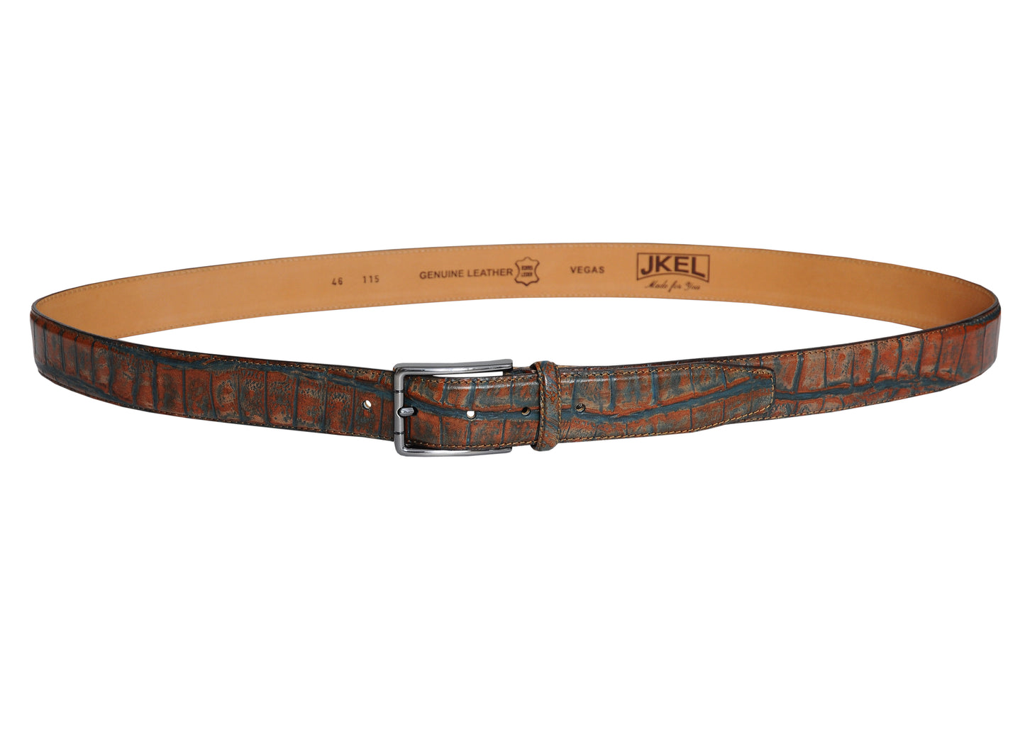 Vegas Brown Blue Leather Men Belt