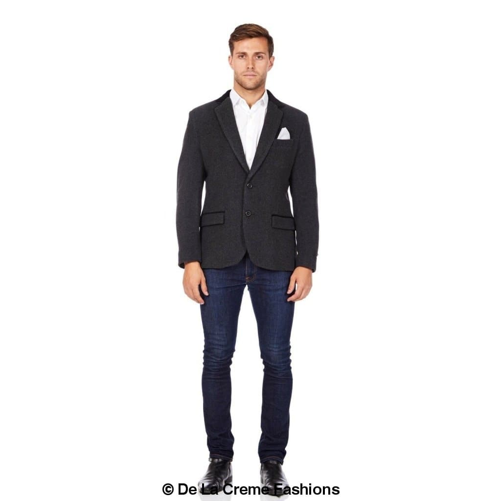 De La Creme MAN - Wool Blend Velvet Trim Formal/Casual Blazer