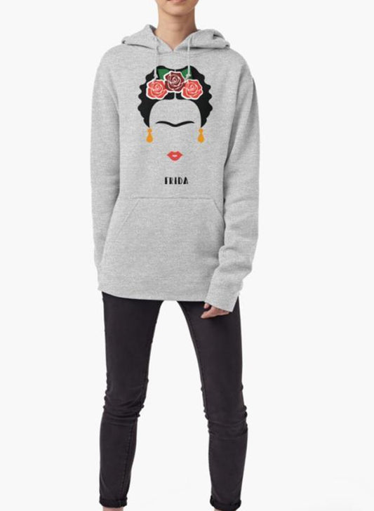 Frida Kahlo Face WOMEN HOODIE GRAY