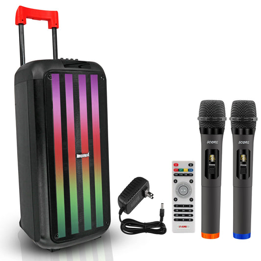 5Core Bluetooth Party Speaker 8 inch PA RGB Partybox Karaoke Machine + 2 Wireless Mics