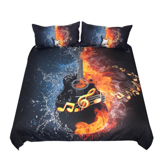 Fire And Water Guitar Bedding Set 3D Printed Duvet